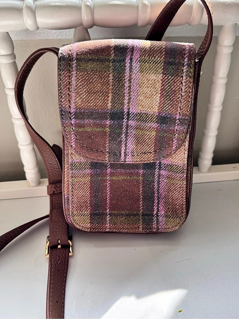 AIMEE Aimee Kestenberg Plaid Crossbody Bag in Pink & Brown tones